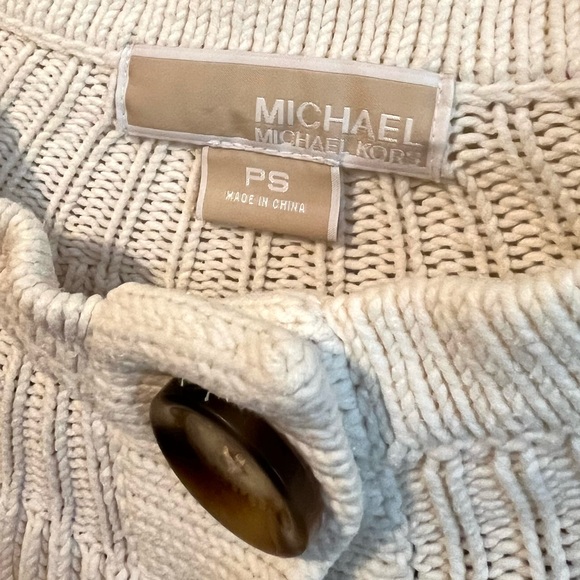 Michael Kors Cotton Blend Button Neck Ivory Cardigan Wrap Sweater - Picture 2 of 5
